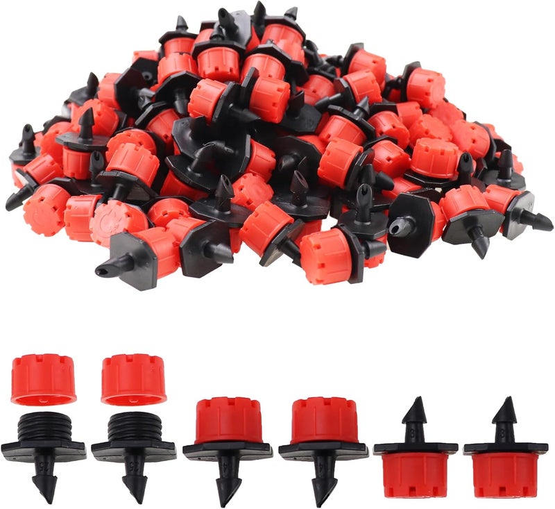 Nihfien 200 Pcs Adjustable Irrigation Drippers Sprinklers, Universal 1/4" Irrigation Micro Drip Emitters 8-Hole 360 Degree Watering Sprinkler for 4mm/7mm Garden Tube Watering System(Red) - Image 1